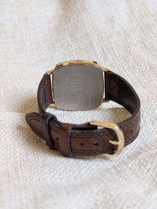 Vintage Seiko Quartz Gold Square Leather Strap Watch