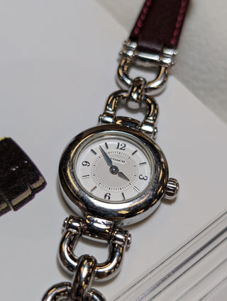 Vintage Coach Quartz Silver-Tone Round Brown Leather Strap Watch #1